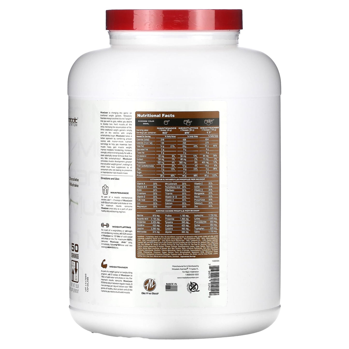 METABOLIC MUSCLE - LEAN MUSCLE WEIGHT GAINER 5LBS CHOCOLATE