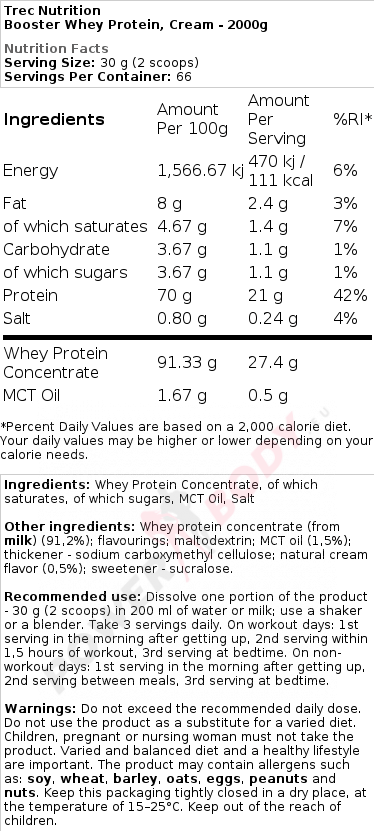 TREC NUTRITION BOOSTER WHEY PROTEIN 2KG TRIPLE CHOCO